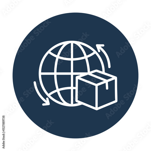 Global delivery icon with package. Icon symbol illustration