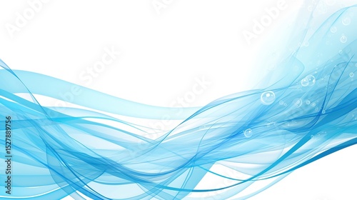 Abstract blue background with swirling water and white sky in watercolor style, vector illustration featuring flat design, bright colors, and detailed center white space.