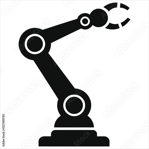 Simple Vector Silhouette Illustration of an Industrial Robot Arm/A clean, graphic vector illustration of a robotic arm against a plain background.