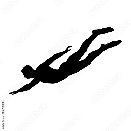 a silhouette of a man diving to catch a frisbee black, frisbee, man, silhouette , Generative art.