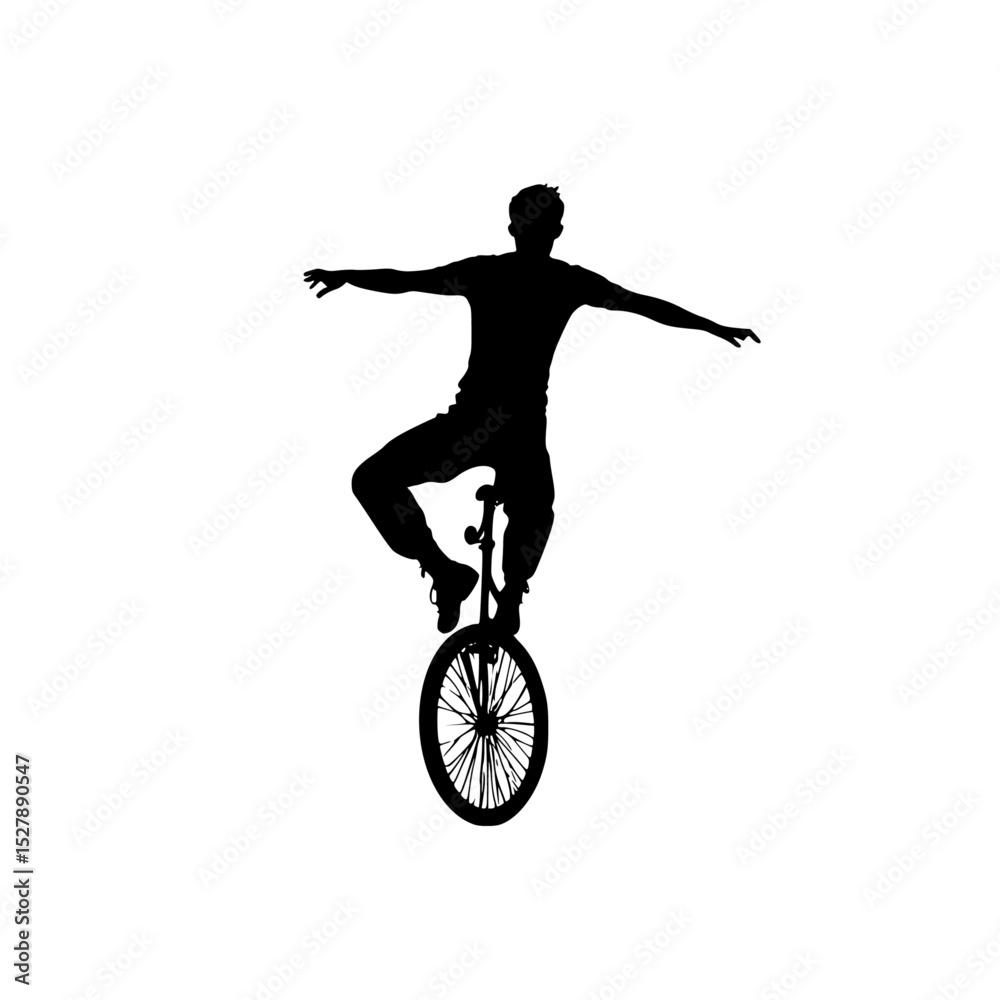 Obraz premium a silhouette of a man doing tricks on a bicycle bicycle, bike, man, ride, silhouette , Generative art.