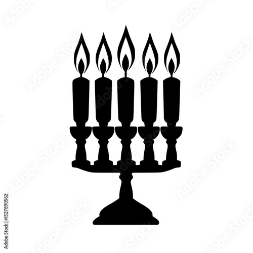 a black silhouette of a menorah with candles black, candle, icon, silhouette , Generative art.