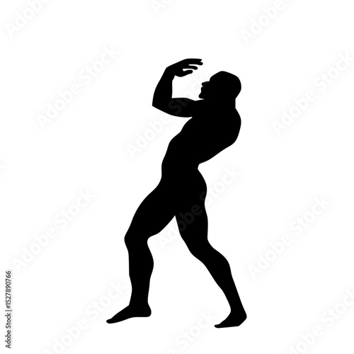 a silhouette of a man standing and holding something in his hand black, hand, man, silhouette, stand , Generative art.