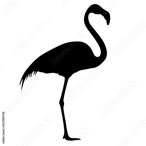 a black silhouette of a flamingo standing on its hind legs black, flamingo, icon, illustration, leg, silhouette, stand , Generative art.