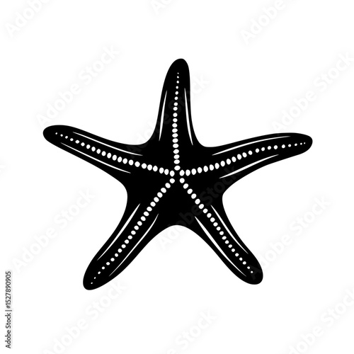 a black and white illustration of a starfish black, icon, illustration, silhouette, starfish, style , Generative art.