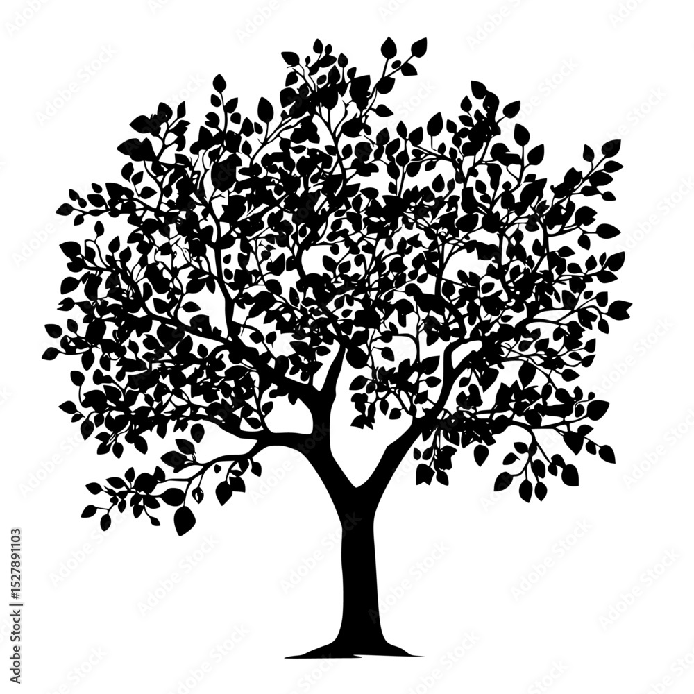 Obraz premium black silhouette of a tree with leaves on a white background black, silhouette, tree , Generative art.