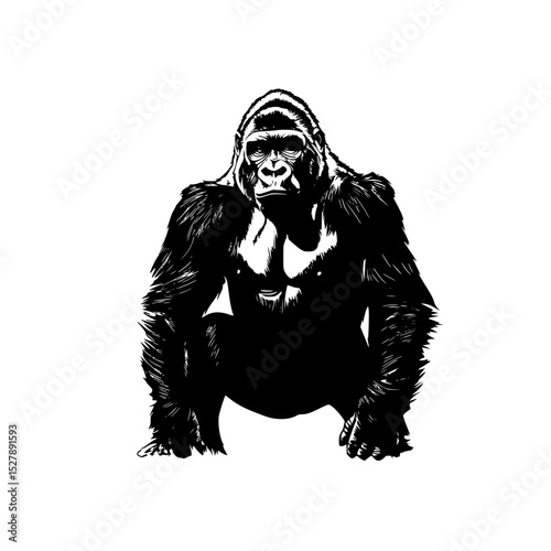 an illustration of a gorilla in a suit black, gorilla, illustration, monkey, sit, suit , Generative art.
