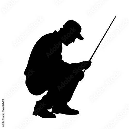 a black silhouette of a fisherman with a fishing rod black, fisherman, fishing rod, man, silhouette , Generative art.