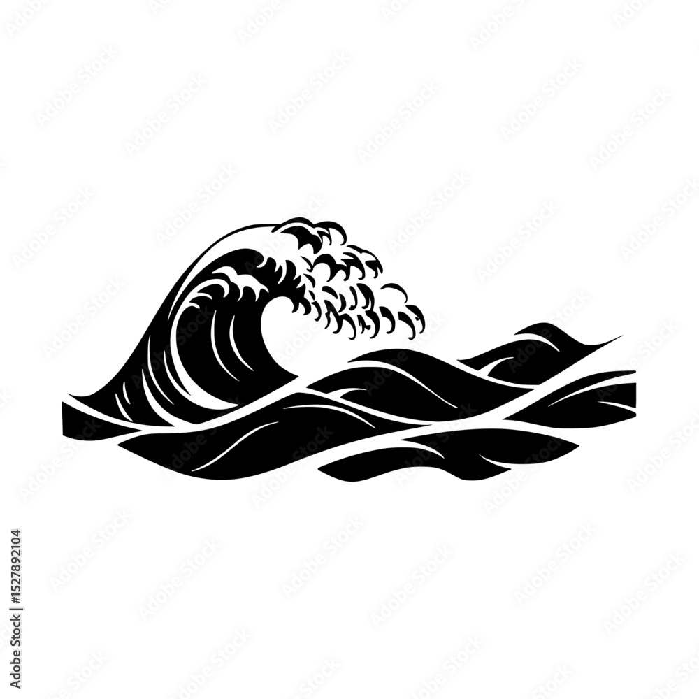 Naklejka premium black icon of a wave in the sea on a white background black, icon, illustration, logo, ocean wave, sea, wave , Generative art.