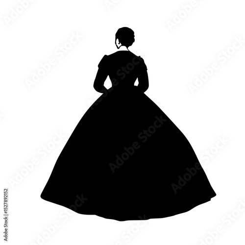 the black silhouette of a bride in a long dress black, bride, dress, long, silhouette, woman , Generative art.