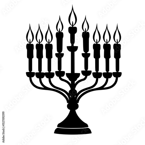 black silhouette of a menorah with burning candles black, candle, holiday, icon, silhouette , Generative art.