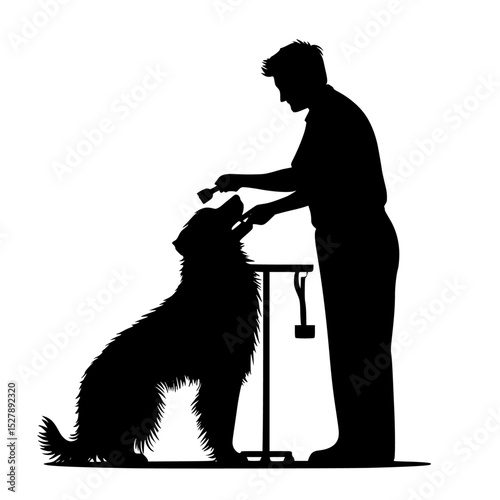 a silhouette of a person with a dog dog, man, person, silhouette, table , Generative art.