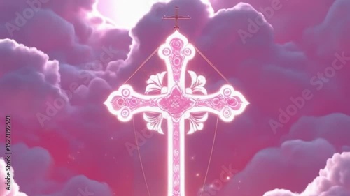 A Pink Cloud Cross Against a Pastel Sky 4k