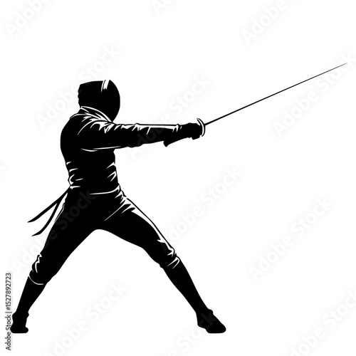 a black and white image of a man in fencing black, fencing, image, man, silhouette, sword , Generative art.
