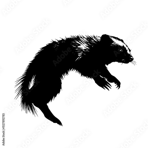 black silhouette of a ferret on a white background animal, black, illustration, silhouette , Generative art.