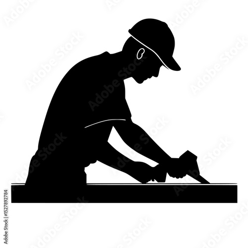 a black silhouette of a person working with a hammer black, hammer, man, person, silhouette, wood, work , Generative art.