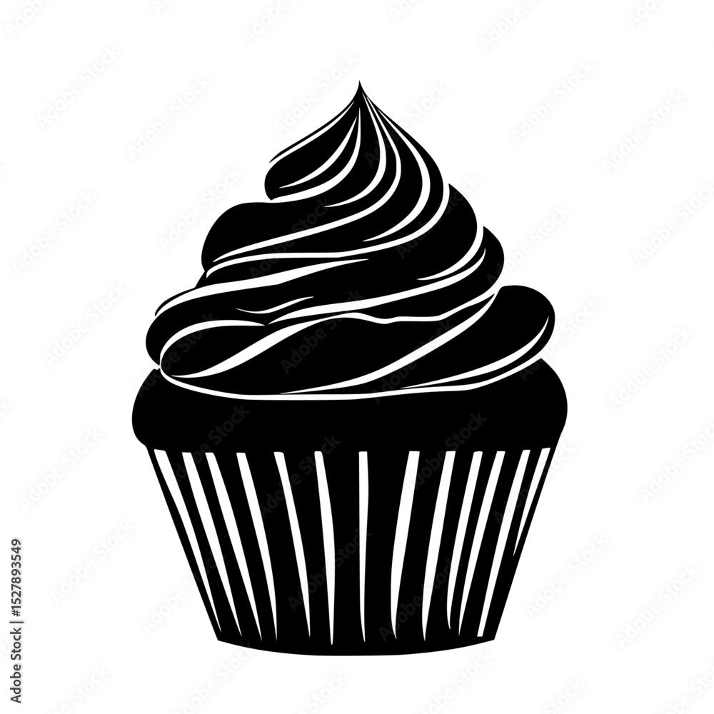 a black and white silhouette of a cupcake black, cream, cupcake, frosting, icon, silhouette , Generative art. a black and white silhouette of a cupcake black, cream, cupcake, frosting, icon, silhouette , Generative art.
