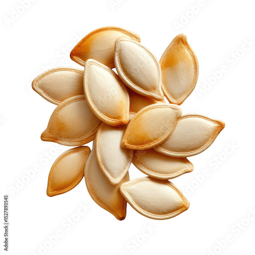 Pile of roasted pumpkin seeds isolated on transparent background