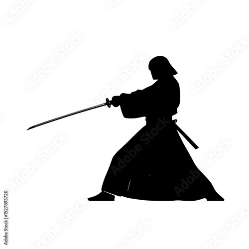 a black silhouette of a medieval warrior holding a sword in his hand black, hand, hold, knight, man, medieval, silhouette, sword, warrior , Generative art.