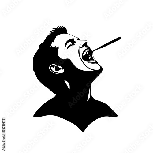 a black and white illustration of a man's face with smoke coming out of his mouth black, face, head, illustration, man, mouth, silhouette, smoke , Generative art.