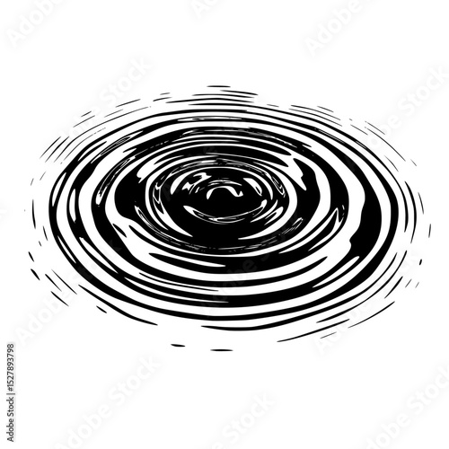 black and white illustration of circular ripples in the water abstract, black, circle, circular, drop, illustration, ripple, water , Generative art.
