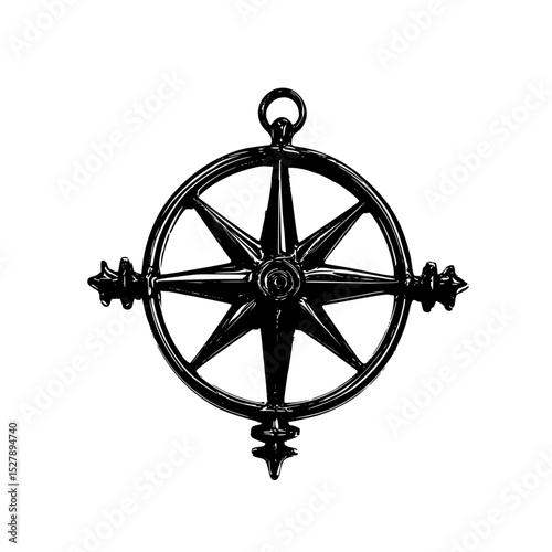 a black compass on a white background black, compass, wheel , Generative art.