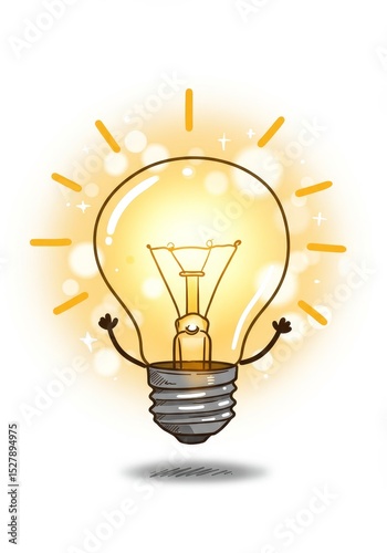 Bright Ideas: Illuminating Inspiration Clipart - A cheerful cartoon lightbulb glows, symbolizing creativity, innovation, knowledge, enlightenment, and inspiration