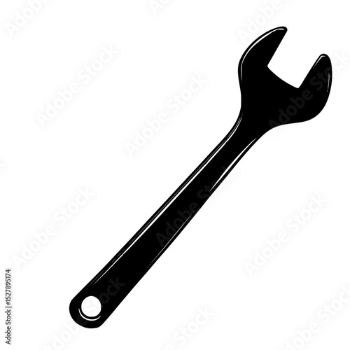 black silhouette of a wrench on a white background black, icon, silhouette , Generative art.