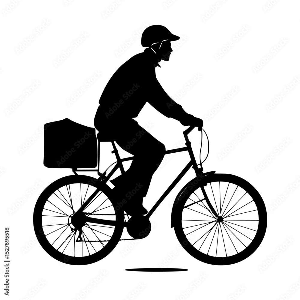 Obraz premium a black silhouette of a man riding a bike bicycle, bike, black, man, person, ride, silhouette , Generative art.
