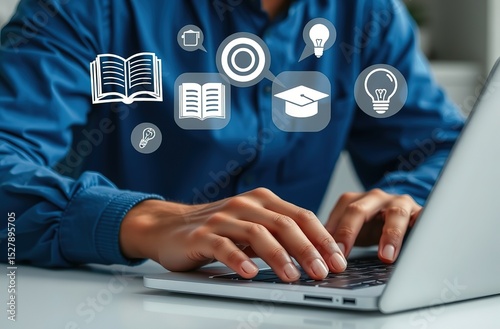 Online education and e learning concept with laptop
