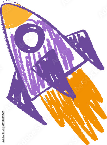 Rocket Ship Childlike Drawing  