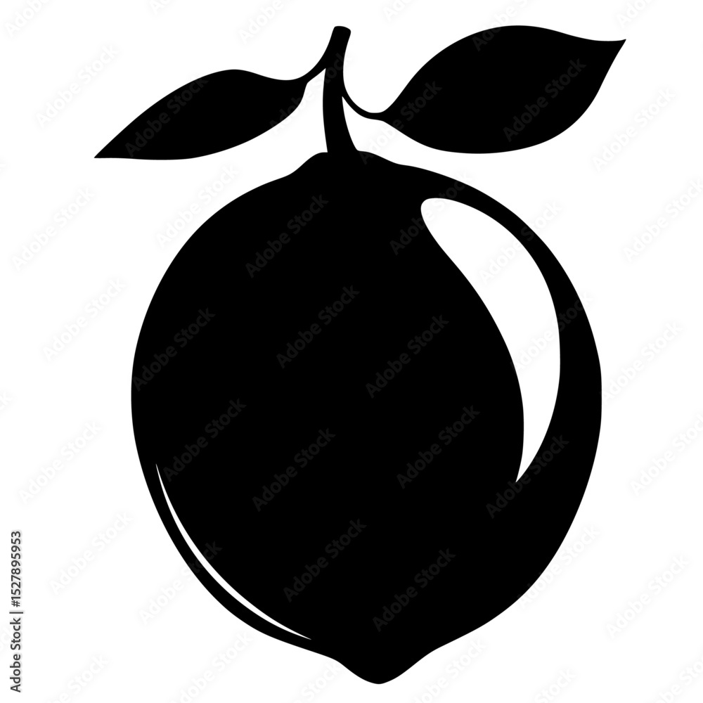 Fototapeta premium a black silhouette of an orange, lemon or peach with a leaf black, fruit, icon, illustration, leaf, lemon, orange, peach, silhouette , Generative art.