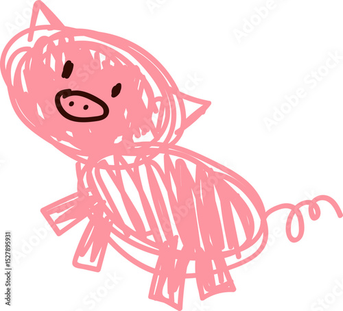 Childlike Drawing of Pink Pig