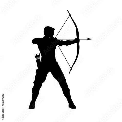 a black silhouette of a man shooting a bow and arrow arrow, black, bow, icon, man, shoot, silhouette , Generative art.