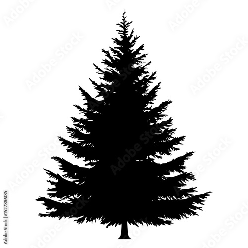 a black and white silhouette of a fir tree black, christmas tree, fir tree, pine tree, silhouette, tree , Generative art.