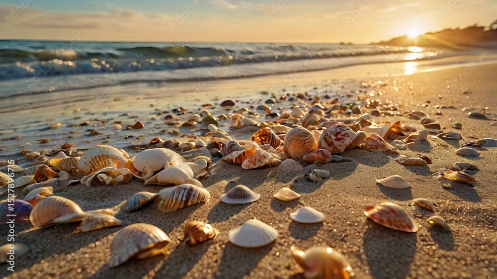 Tropical Seashell Beach Scene at Sunset - 17 Tropical Seashell Beach Scene at Sunset - 17