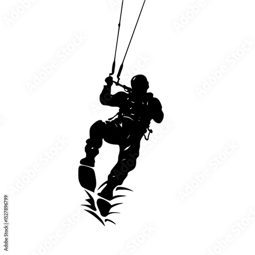 a silhouette of a man holding on to a rope black, hold, man, rope, silhouette , Generative art.