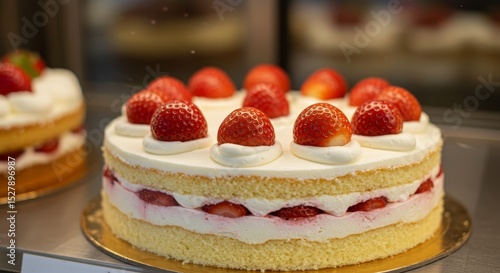 Wallpaper Mural Delicious Strawberry Cake - Layers of light sponge cake, whipped cream, and fresh strawberries create a delightful dessert Torontodigital.ca