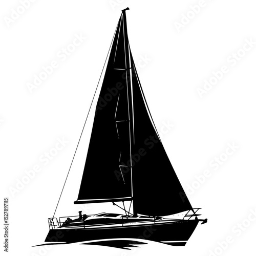 a black silhouette of a sailboat sailing on the water black, boat, sail, sailboat, silhouette, water , Generative art.