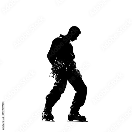a black and white silhouette of a man riding a snowboard black, man, person, ride, silhouette, skateboard, snowboard, snowboarder , Generative art.