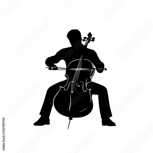 a black silhouette of a man playing a cello black, cello, icon, man, play, silhouette , Generative art.