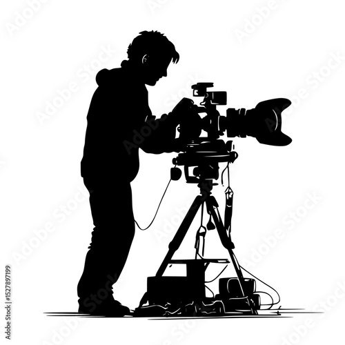 black silhouette of a photographer with a camera on a tripod black, camera, man, photographer, silhouette, tripod, video camera , Generative art.