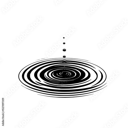 an animation of a drop of black liquid creating concentric circles and ripples animation, black, circle, create, drop, fall, illustration, liquid, ring, ripple, water, water drop , Generative art.