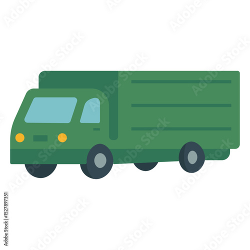 Green Cargo Truck Cartoon Flat Vector Illustration