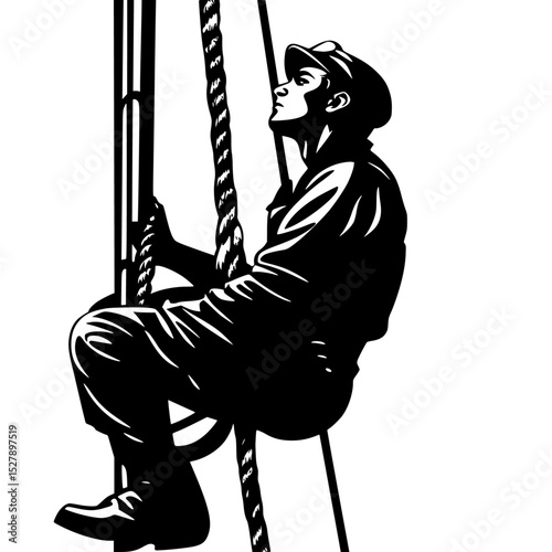 a black and white illustration of a monkey sitting on a swing black, illustration, man, monkey, rope, sit, sit on, swing , Generative art.