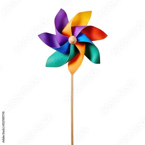 Colorful paper pinwheel toy isolated on transparent background