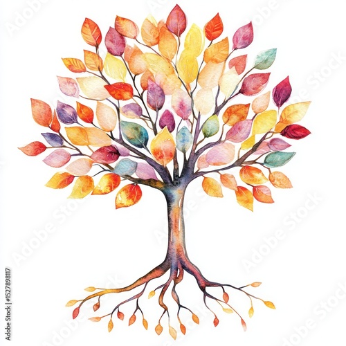 Vibrant colorful tree with roots