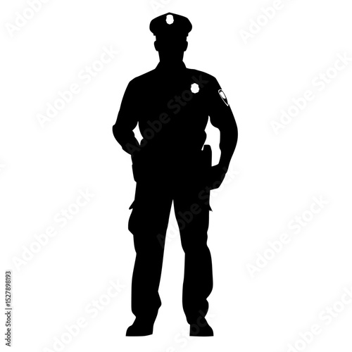 a black silhouette of a police officer in uniform black, man, police officer, policeman, silhouette, stand, uniform , Generative art.