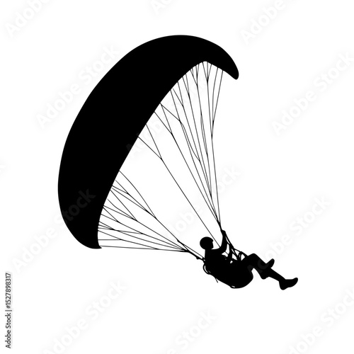 a black silhouette of a person parasailing on a white background black, man, parachute, person, silhouette , Generative art.