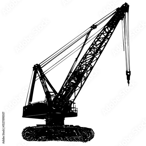 a black silhouette of a crane on a white background black, crane, silhouette , Generative art.